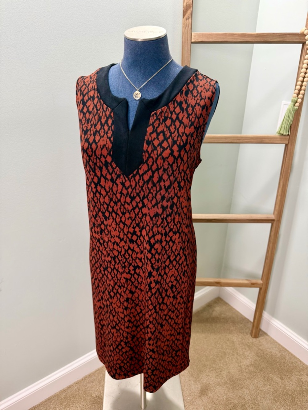 Chico's Slinky Brown Black Sleeveless Animal Print Midi Dress Size 2 Large